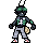 A low-resolution pixel art animation of a anthropomorphic firefly kicking.