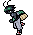 A low-resolution pixel art animation of a anthropomorphic firefly running left.