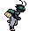 A low-resolution pixel art animation of a anthropomorphic firefly running right.