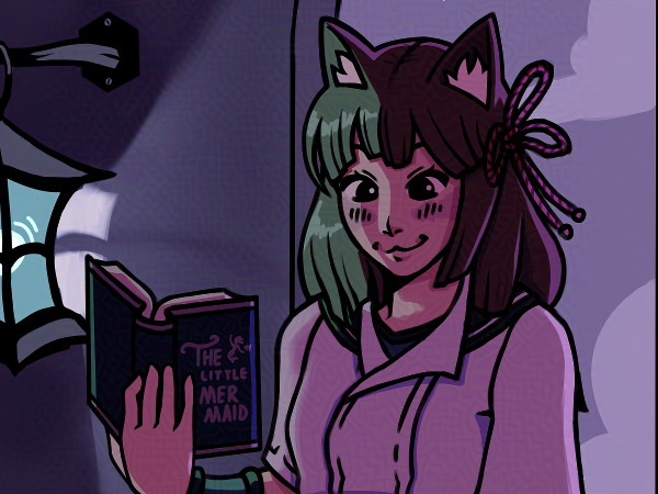 Thumbnail of girl with cat ears dreading a book by lanternlight.